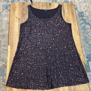 Eileen Fisher Sleeveless Dress Sequin Sparkly 100% Silk Brown Medium Cocktail